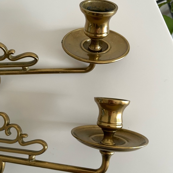 Vintage Antique Swedish One Armed Piano Candelabra Wall Sconce Brass Set Of 2 - Picture 2 of 5